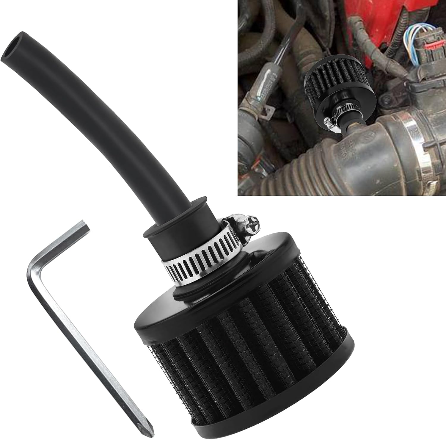 212cc Air Filter Valve Cover Breather Filter, Mini Bike Air Filter, 12mm/0.47" Crankcase Breather Filters, Mini Bike Go kart Performance Parts for Predator 212cc 224cc 196cc (Black)