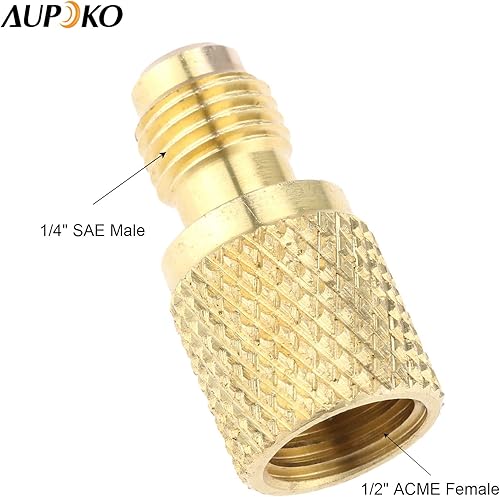 Miniatura 4 de Adaptador de latón R134A, adaptador de tanque refrigerante hembra de 1/4 "macho a 1/2" hembra con núcleo de válvula, se adapta al sistema