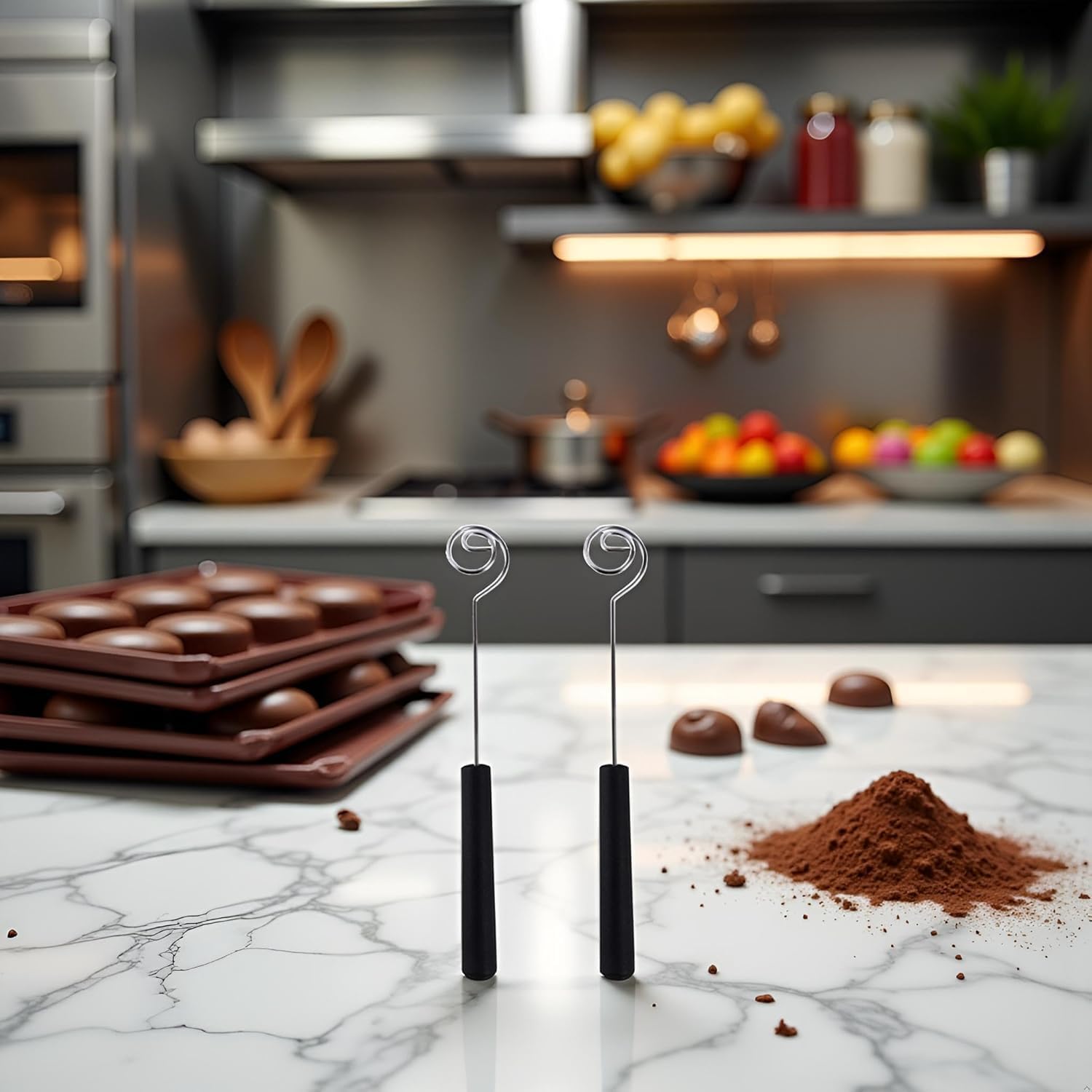 2 Pcs Black Candy Chocolate Dipping Tools Set,Chocolate Dipping Fork Baking Supplies Stainless Steel Fondue Diy Decorating Tools Diy Decorating Kitchen Gadget Fondue Forks Specialty Forks