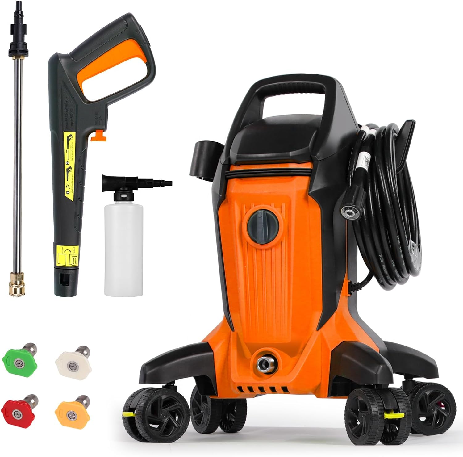 Electric Pressure Washer, 4000PSI 2.8GPM Pressure Washer with 4 Anti-Tipping Wheels, Electric Power Washer with 4 Pressure Tips and 500ML Foam Cannon for Home Garden Cleaning