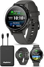Garmin Venu 3S (Slate/Pebble Gray) Fitness GPS Smartwatch Bundle - AMOLED Touchscreen, 10 Days Battery, Sleep & Recovery - Includes HD Screen Protectors & Portable Charger