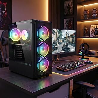 STGAubron Gaming Desktop PC, Intel Core I7 3.4 GHz up to 3.9 GHz, Radeon RX 580 8G GDDR5, 16G RAM, 512G SSD, WiFi, Bluetooth 5.0, RGB Fan x6, Keyboard, Mouse, Mouse Pad, BT Sound Bar, W10H64
