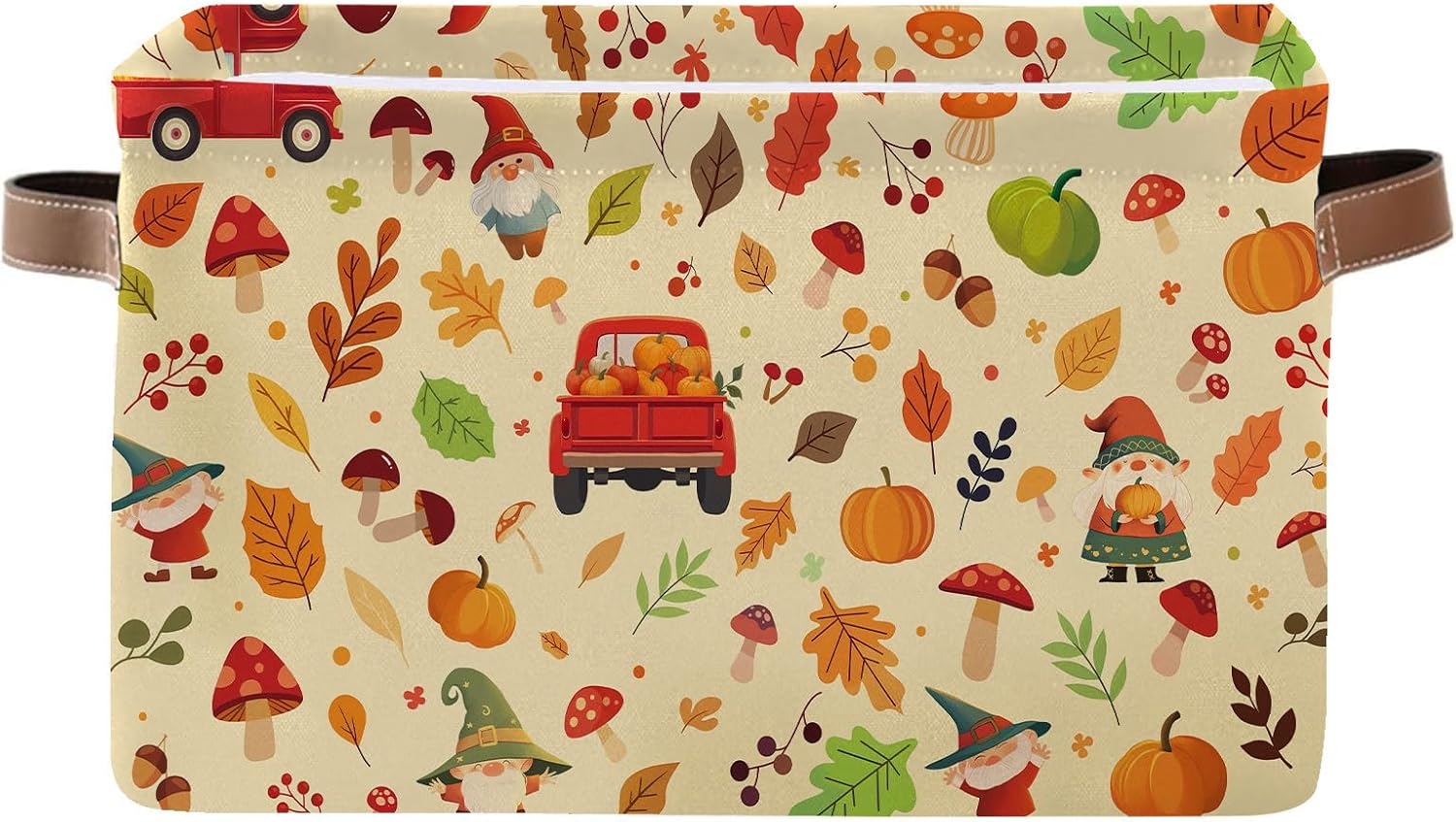 Pumpkin Fall Laundry Basket, Autumn Farm Harvest Storage Bins with Handles for Toy, Collapsible Laundry Hamper for Friend, Maple Leaf Scarecrow Basket for Bedroom, Gifts for Chritsmas Thanksgiving