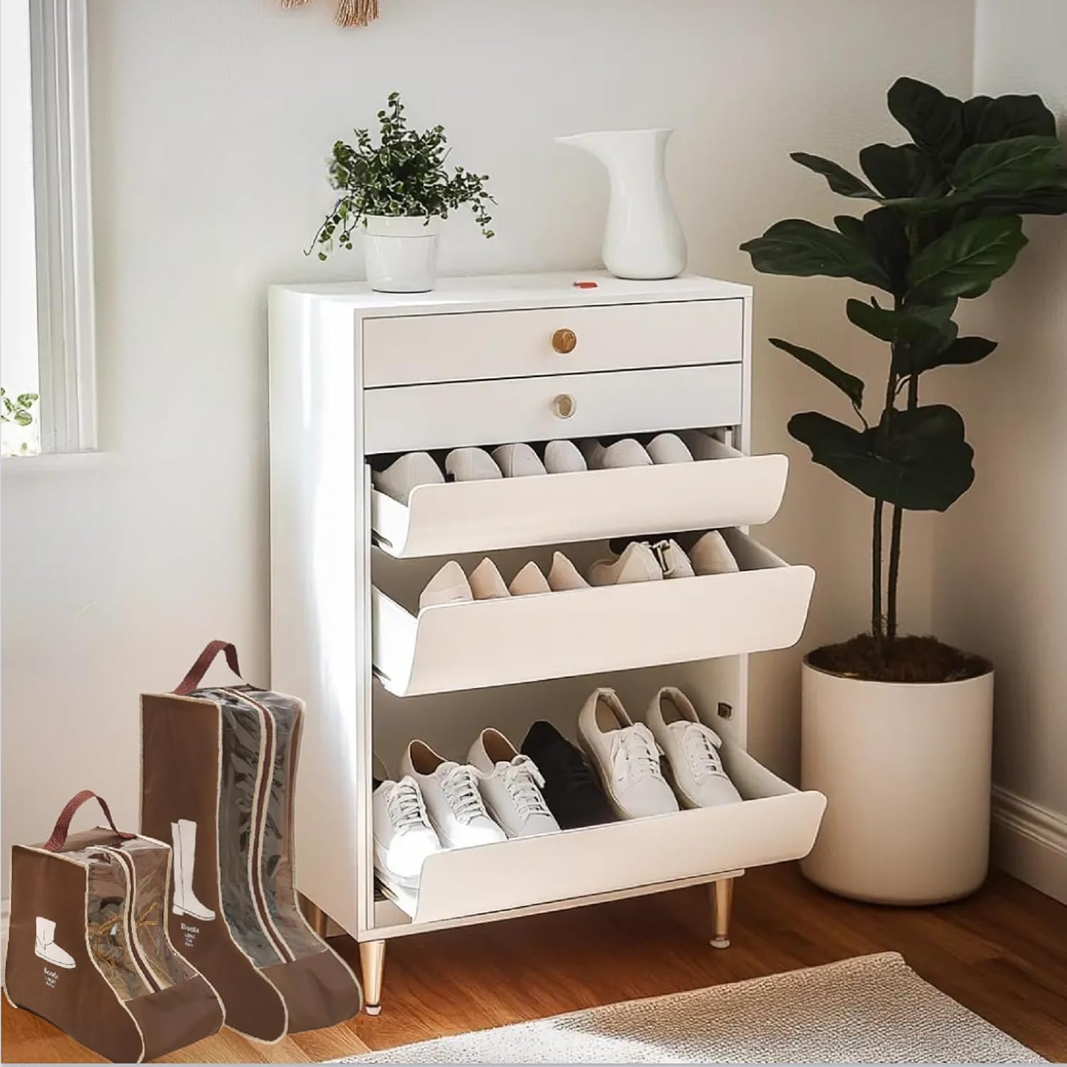 3 Pcs Boots Storage Bag, Portable Widen Tall Boots Storage, Short Shoe Bags for Storage, Brown Shoe Dust Proof Bags, Shoe Travel Bags for Packing, Cowboy Boots, Home Storage