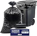 Plasticplace 95-96 Gallon Garbage Can Liners Heavy Duty 1.5 Mil Black Trash Bags Tear-Resistant Outdoor Garbage Bags for Rollaway Bins Large 61" x 68" Industrial-Strength Waste Bags (25 Count)