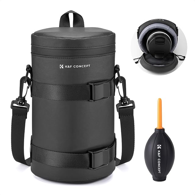 K&F Concept Camera Lens Case, Shockproof All-Round Camera Lens Carry Bag, Water Resistant Protective Camera Lens Pouch for DSLR SLR Lens Size Below 4.33" x8.66" (D x H)