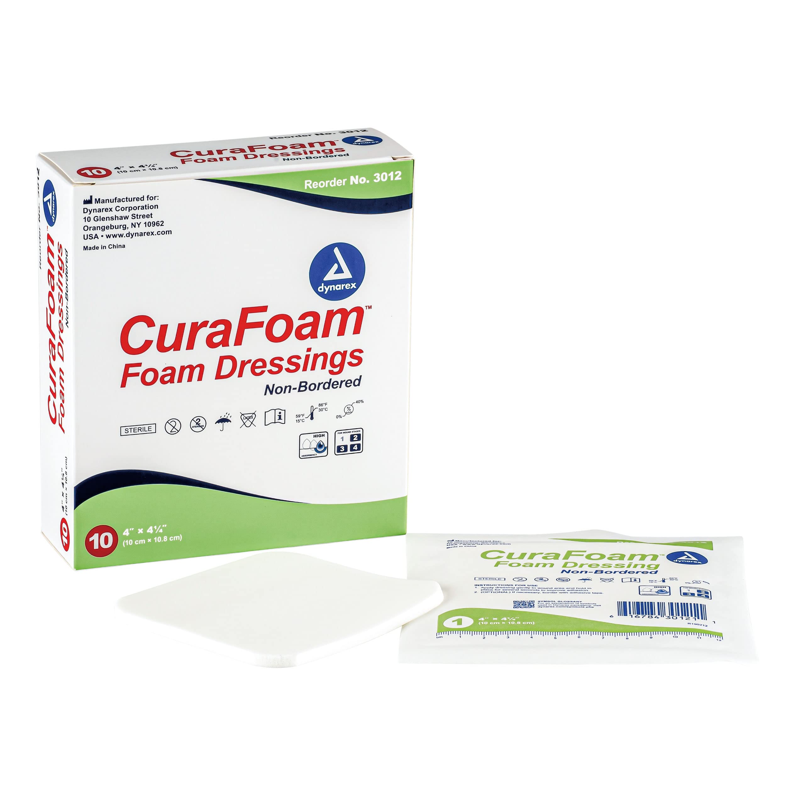 Dynarex3012 CuraFoam Foam Dressing 4x4.25 12/10/Cs