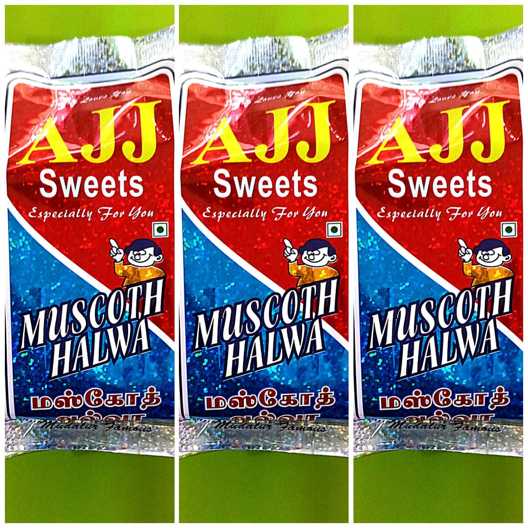 600g AJJ Sweets & Bakery Muscoth Halwa, Traditional Indian Sweet, Holographic Package 200gm- Pack of 3