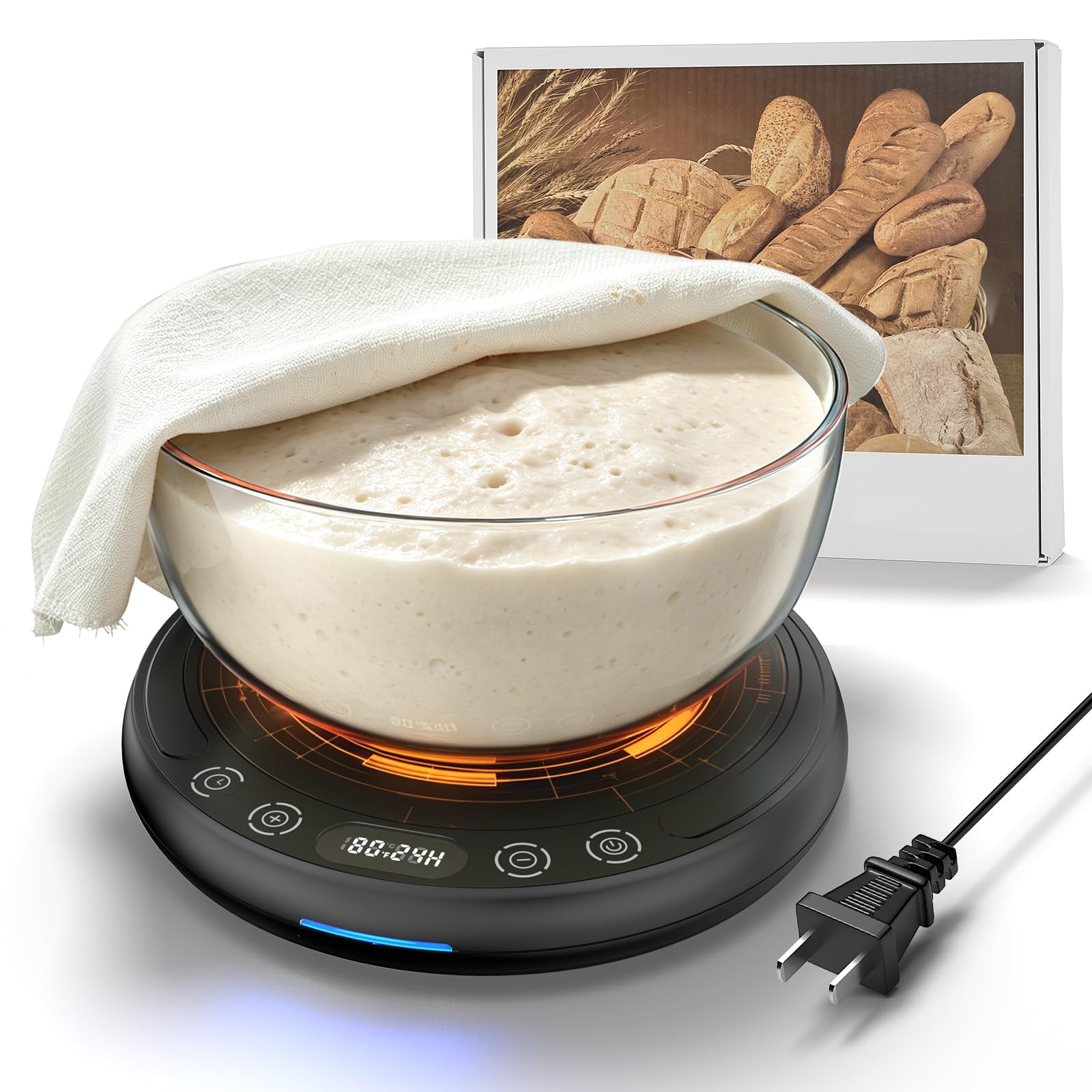 Large Sourdough Starter Warmer Mat - 24H Timer - 1°F Control (65-110°F) - Warming Heating Pad for Sour Dough Starter (Black)
