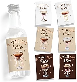 Clabby 48 Pcs a Tini Bit Older Birthday Espresso Martini Label Mini Liquor Bottle Sticker a Tini Bit Older Party Decoration Label Cup Stickers for Birthday Bachelorette Party Decoration(Espresso)