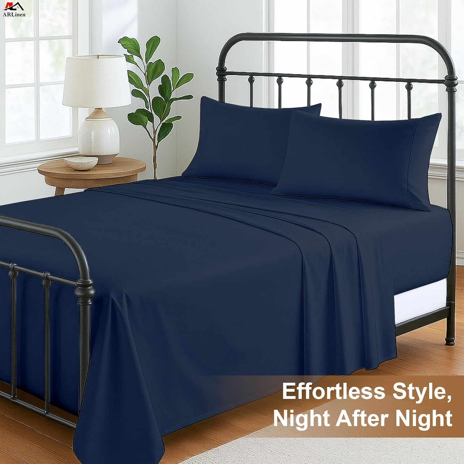 ARlinen Premium Cotton RV Sheet Set - Navy Blue Solid Camper King Size (70" x 80"), Motorhome & Travel Trailer Fitted Sheets for 8-10 Inch Deep Mattress, Soft & Breathable Bedding for RV Beds