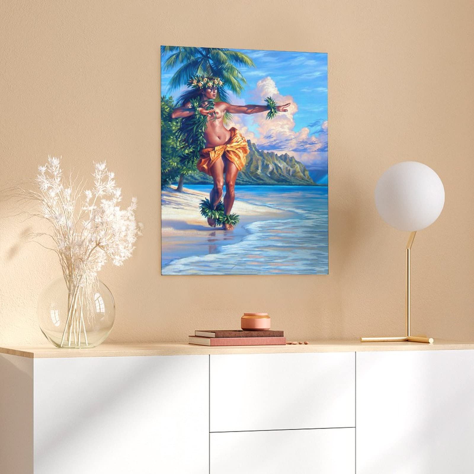 Hula Girl 限定版アート 238/250 24x30 Vintage Hula Girl Wall Art Beautiful Hawaiian Girl Poster Tropical