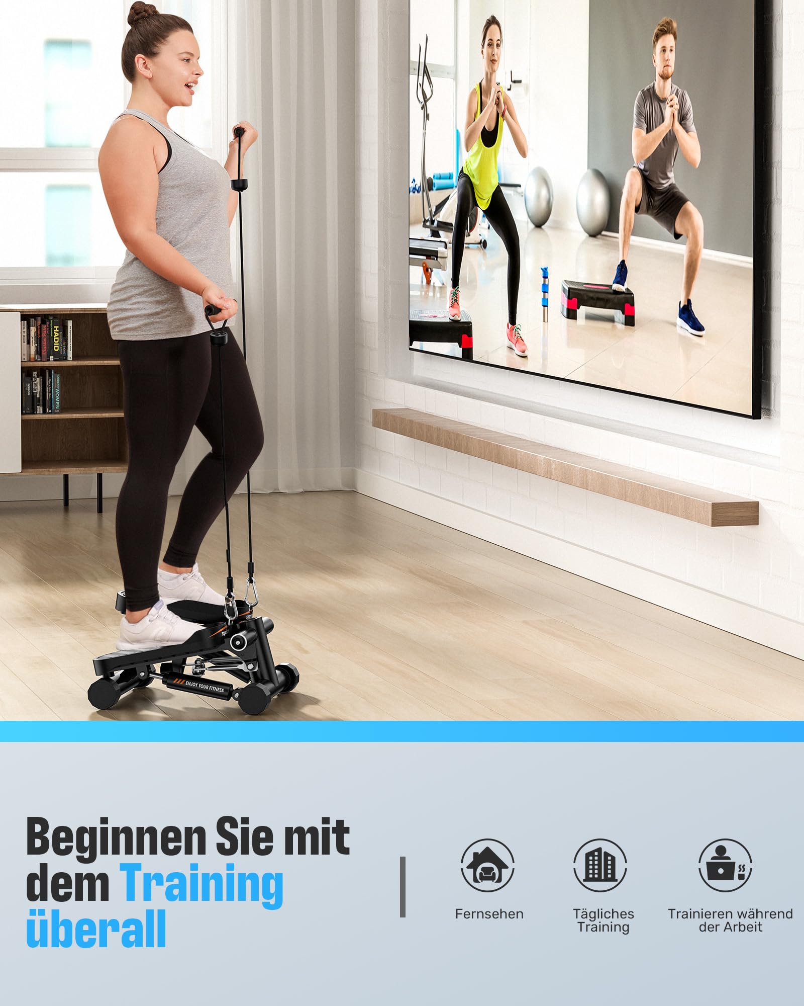 Sportsroyals Exercise Stair Stepper für Zuhause Testsieger– Up-Down Swing Stepper mit Power Ropes for Bein/Arm/Butt Training, Home Office Fitness Exercise