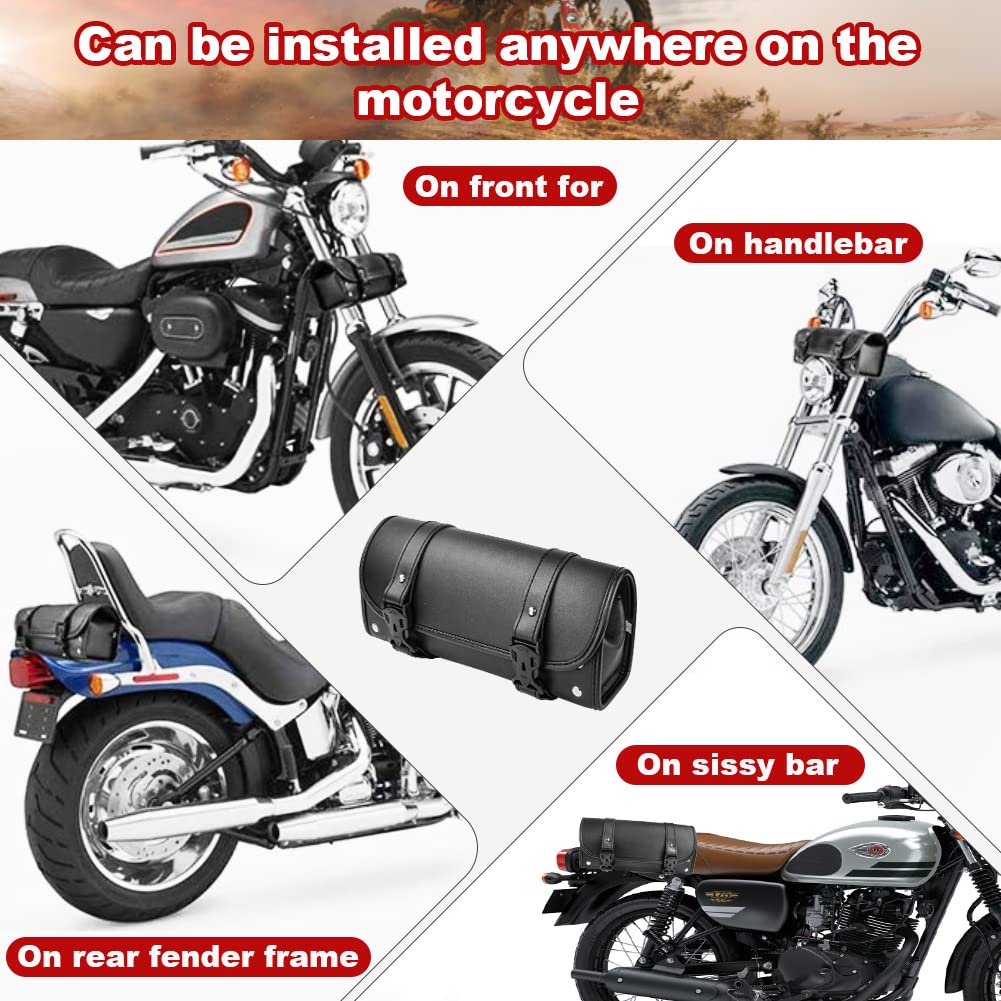 Sacoche Moto Cuir QINERSAW Sacoche De Guidon Cuir Moto 29.5*12.5*9cm Sac à Outils En Cuir Sacoche De Selle Moto En Sacoche Guidon Moto