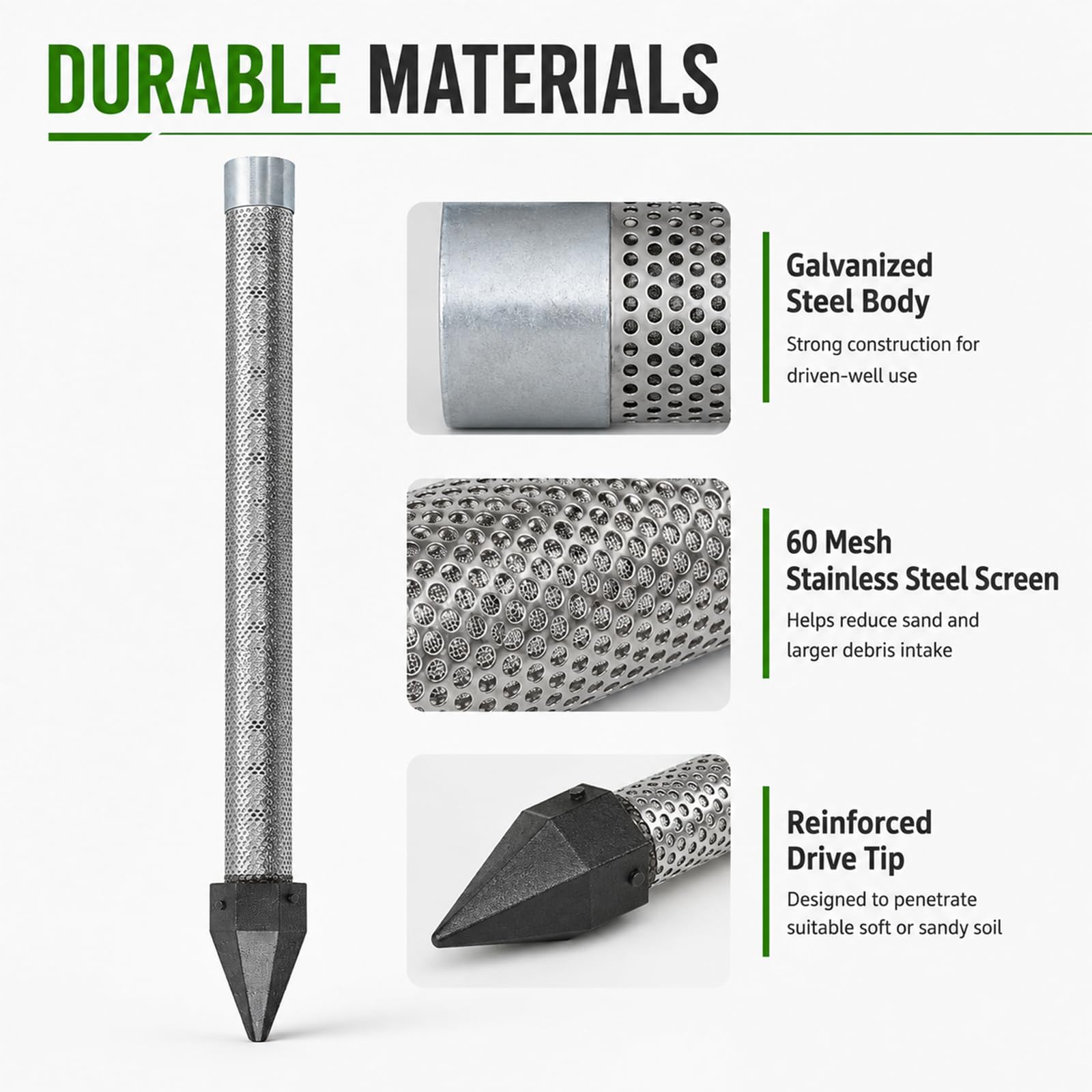 Kit Punta Filtrante, 1-1/4 NPT, Tubi 99 cm, Inox, Filtro 60 Mesh 4MKit