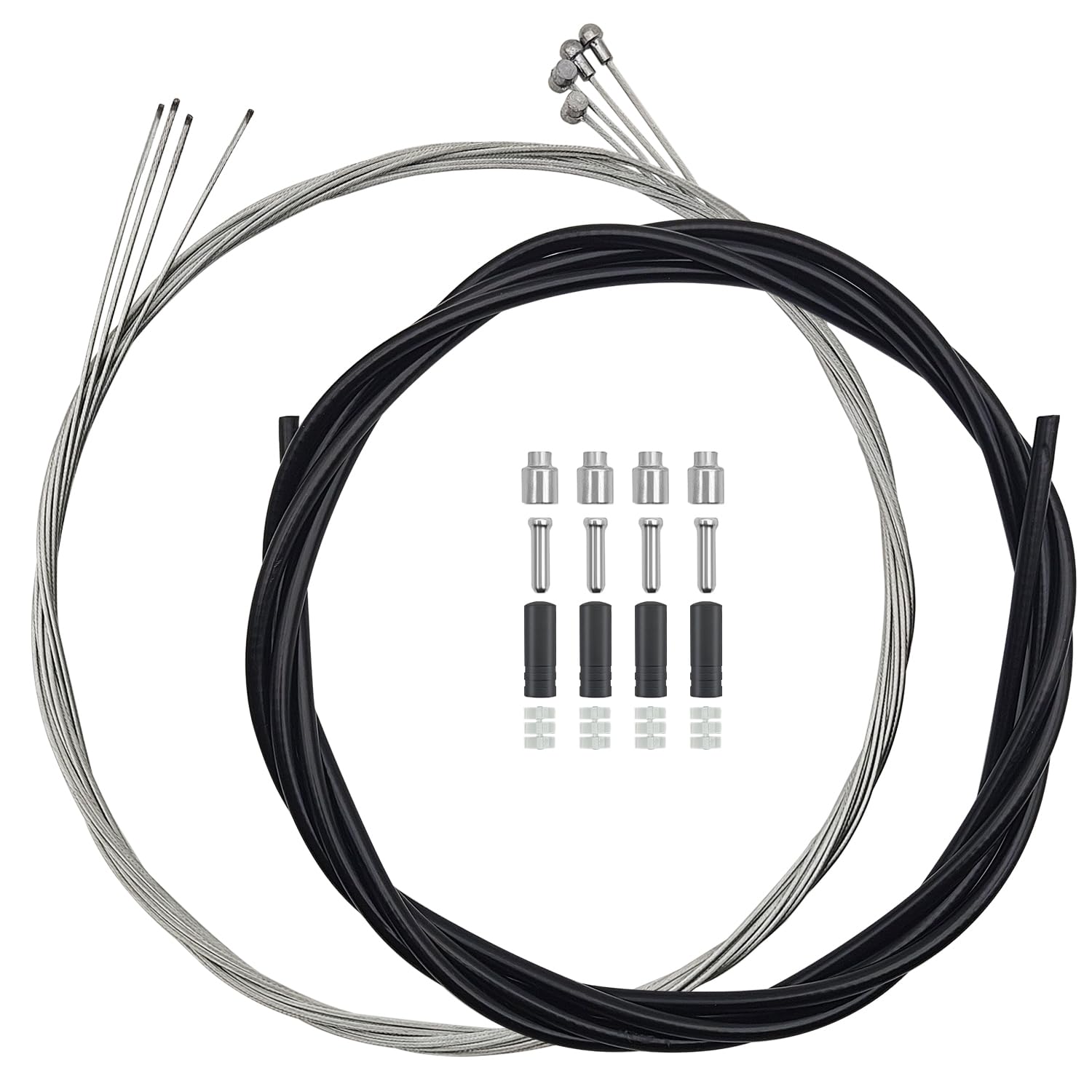 CKANDAY 4 Pcs Bike Brake Cable Kit, Road Bike & Universal Standard Bicycle Brake Cable, Professional Bicycle Brake line for Mountain MTB, with 2.5M Brake Cable Housing & Crimps Accessories 2M