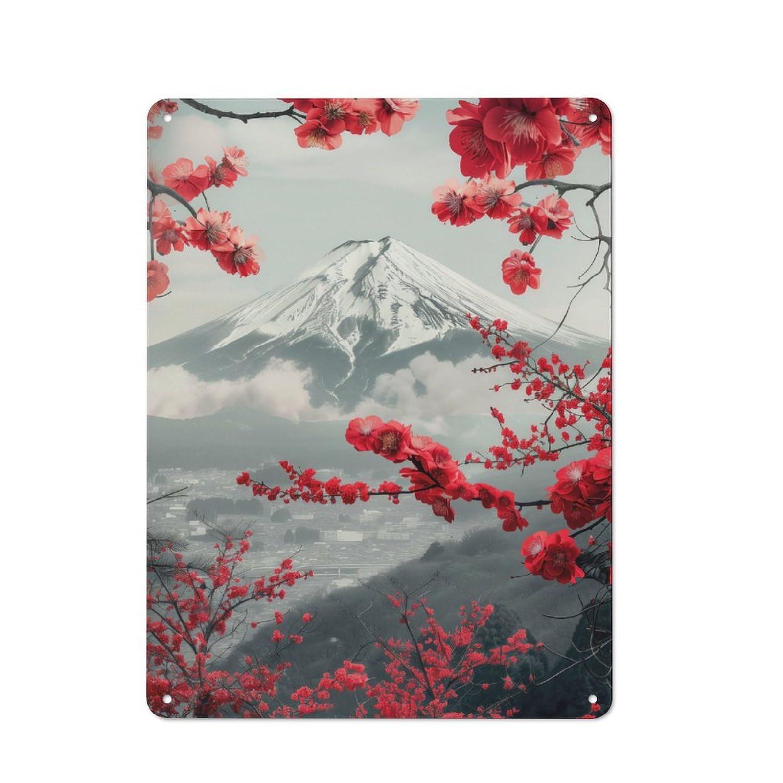 Junmoney Style-11 Vintage Tin Sign 40X30cm With Cherry Blossom Mount Fuji For Man Cave Or Games Room, Suited To Wall Displays In Games Rooms And Man Caves