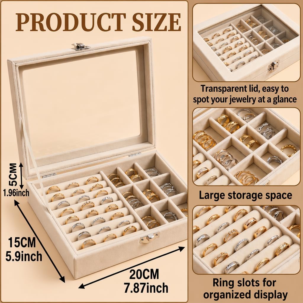 Jewelry Stand with Velvet Tray & Adjustable Hooks for Vanity Display