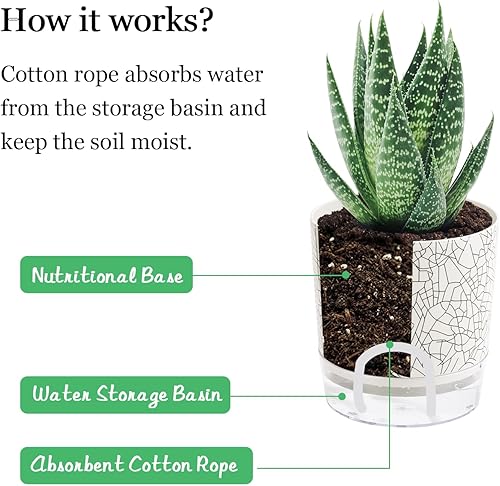 Miniatura 4 de Macetas de riego automático para plantas de interior, macetas, maceta de riego automático, 2 piezas de textura de grietas de 4 + 5.3 pulgadas