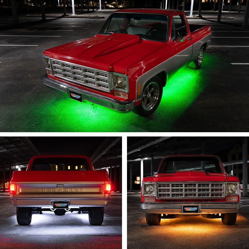 LEDGlow 6pc Multi-Color Slimline Flexible Truck Underbody Underglow Accent Neon LED Lighting Kit - 10 Solid Colors - 13 Patterns - Music Mode - Flex Tubes Contour Vehicle - Control Box & Remote