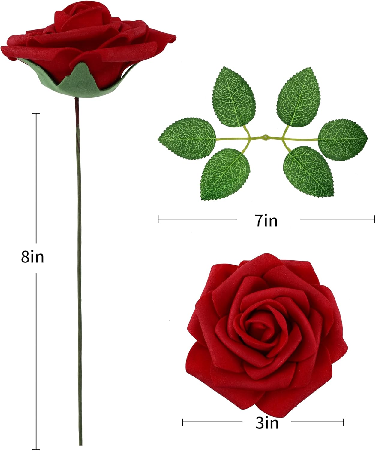 DuHouse 50Pcs Artificial Roses Flowers Fake Roses with Stems Real Touch Foam Flowers for DIY Wedding Bouquet Party Centerpiece Floral Arrangement Party Home Decor(Dark Red)