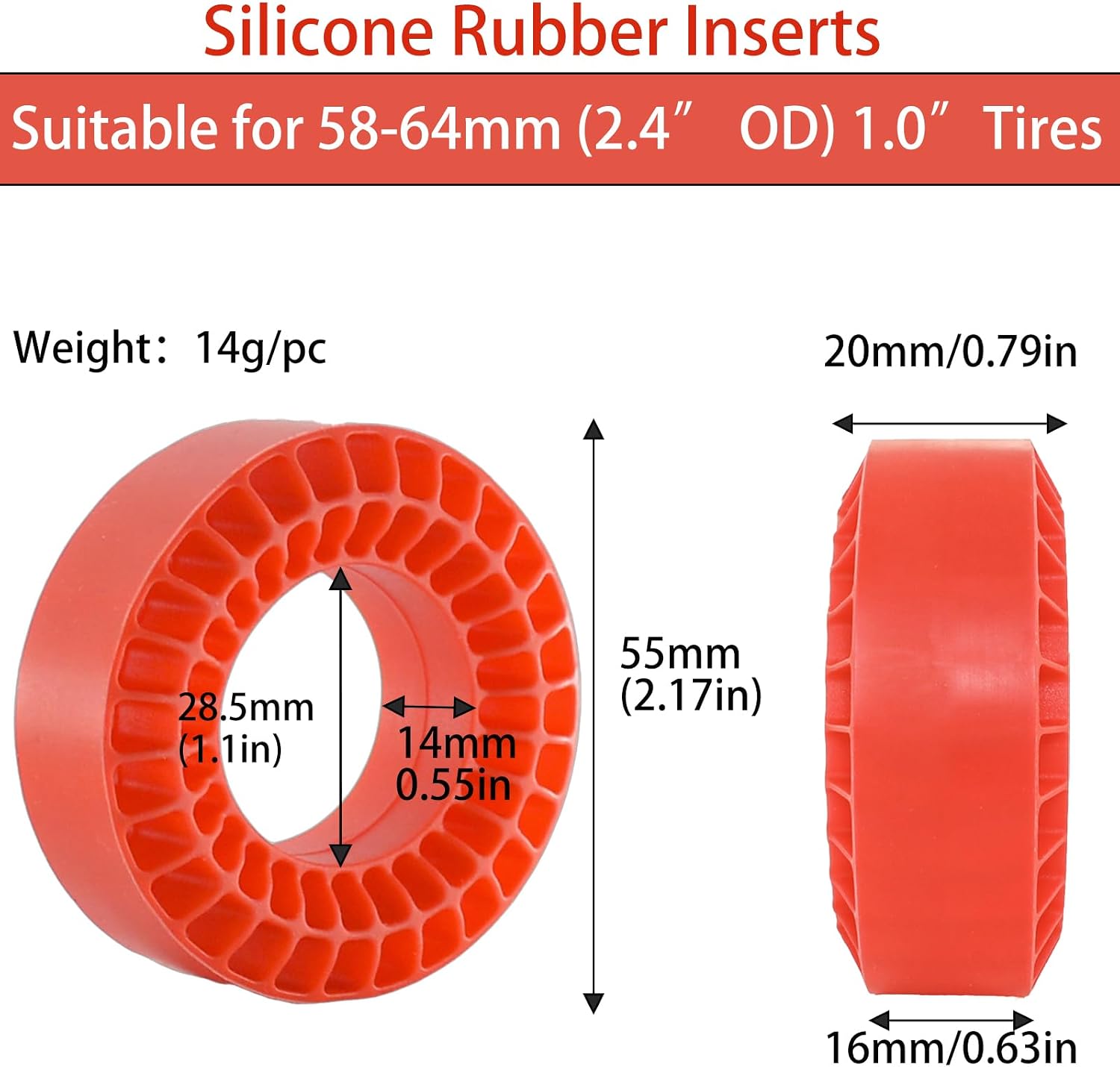 4Pcs Silicone Rubber Tire Inserts for 58-64mm 1.0 RC Tires, TRX4M SCX24 image 2