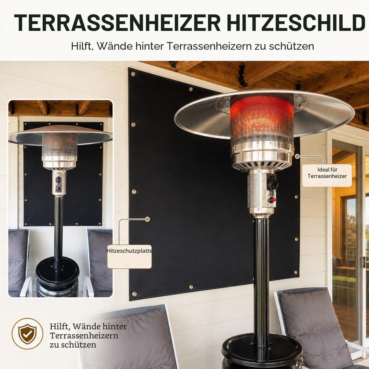Hitzeschild hinter dem Grill, Hitzeschutzmatte für Wand, Deckzaun, Geländer, Grill und Kühlschrank, robuste feuerfeste Abdeckung und Bildschirmschutz, Deckgeländer vor Grill, 1,5 m x 2,4 m