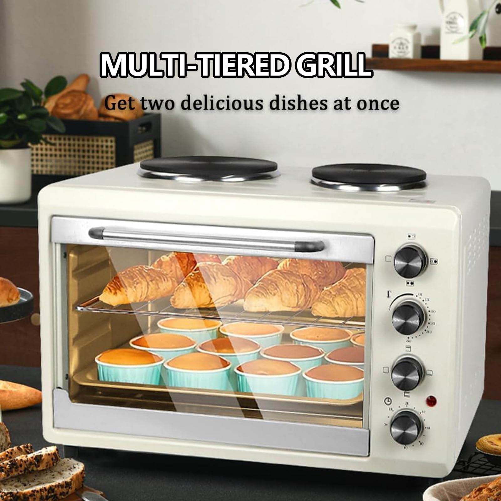 „Piekarnik blatu 2000 W, Mini 56L Elektryczny piekarnik z i regulowaną temperaturą i timerem, multi -funkcyjna kuchenka blatowa do pieczenia grilliny do pieczenia