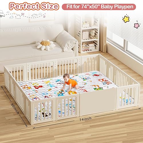 Miniatura 5 de Alfombra de corral de 74 x 50 para gatear de bebés alfombra de juego grande para niños pequeños, alfombra suave antideslizante y lavable, alfombra