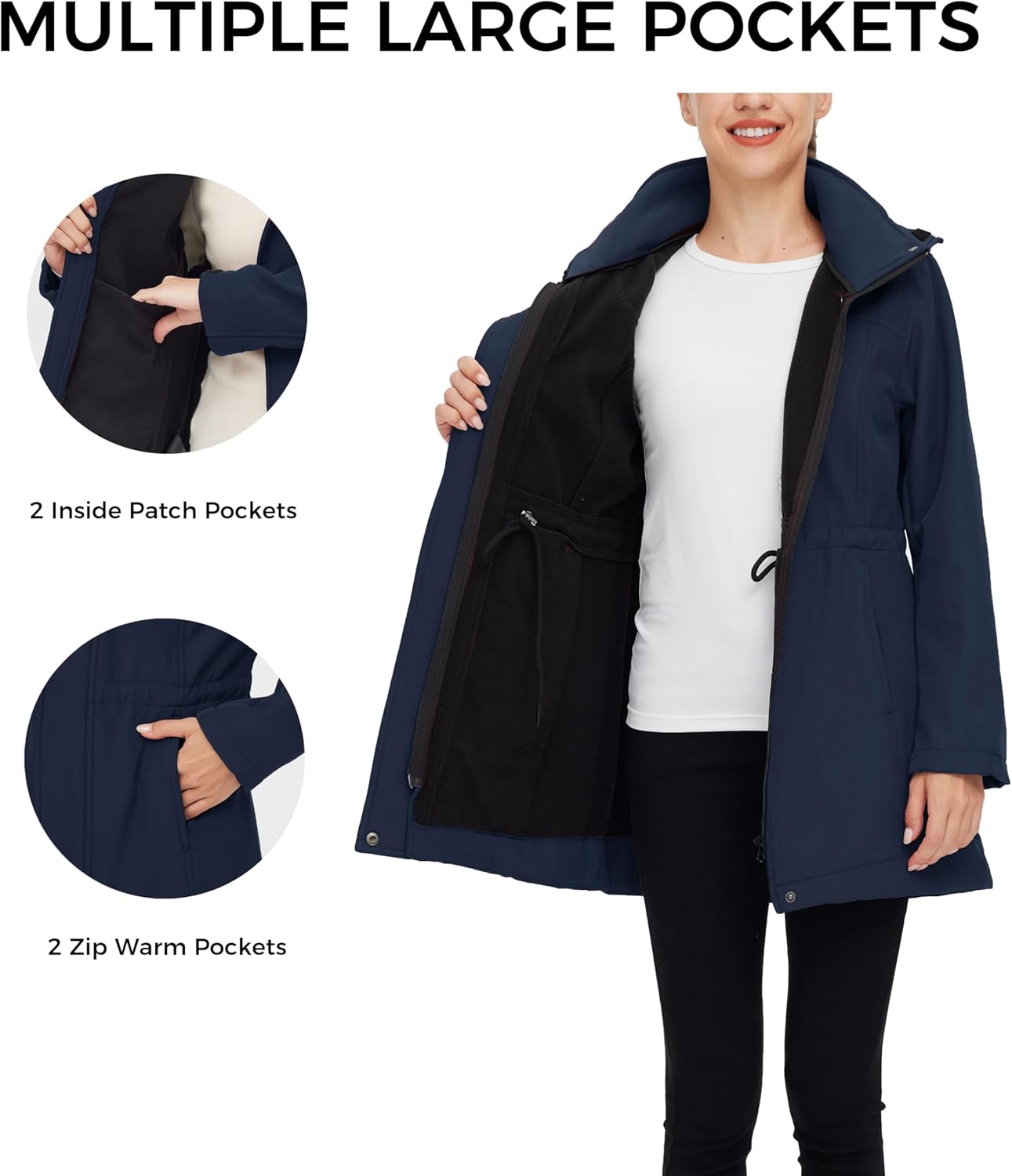 wantdo Women's Softshell Jacket Hooded Fleece Lined Waterproof Coat Warm Lightweight Insulated Windbreaker for Outdoor Hiking - Image 4