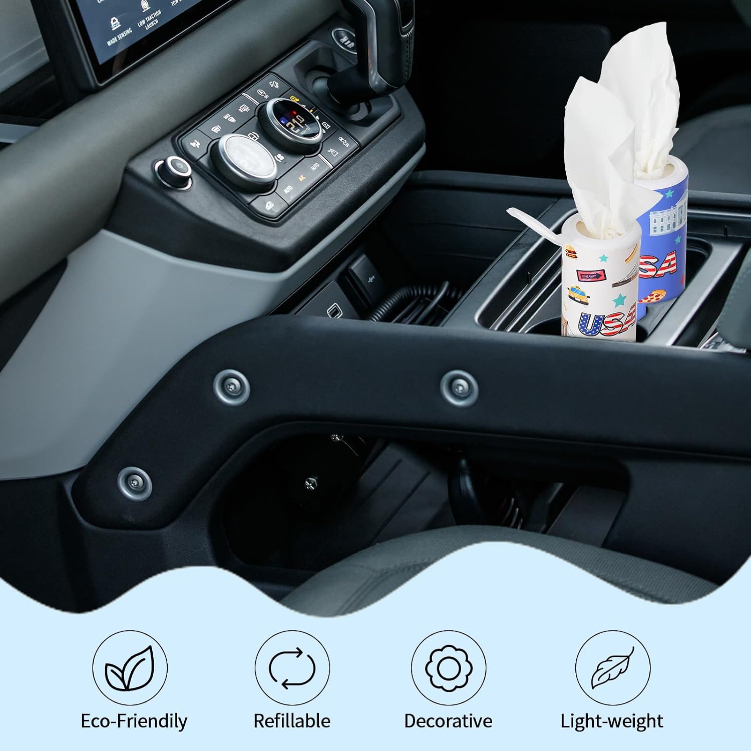 Carson Works Car Tissues Holder 4 Packs Round Car Tissues Cylinder Fit for Car Cup Holder, Home Small Tissue Dispenser with Refill Tissues for Car Bathroom Office image 5