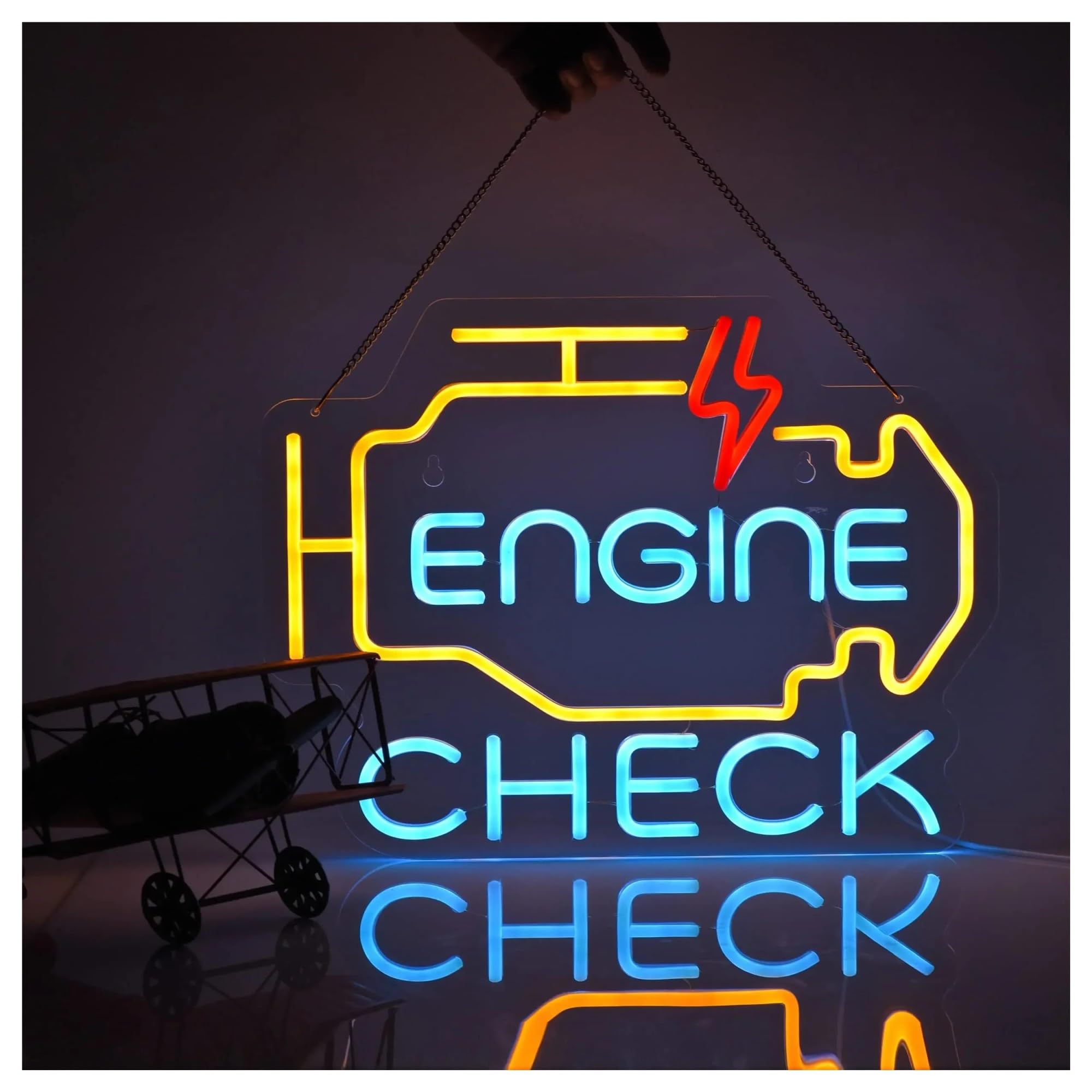 LEMST Signs Lamp Engine Light Neon Sign for Car Enthusiasts, Auto Repair Shop, Garage Decor, Dimmable USB Powered 43cmх30cm