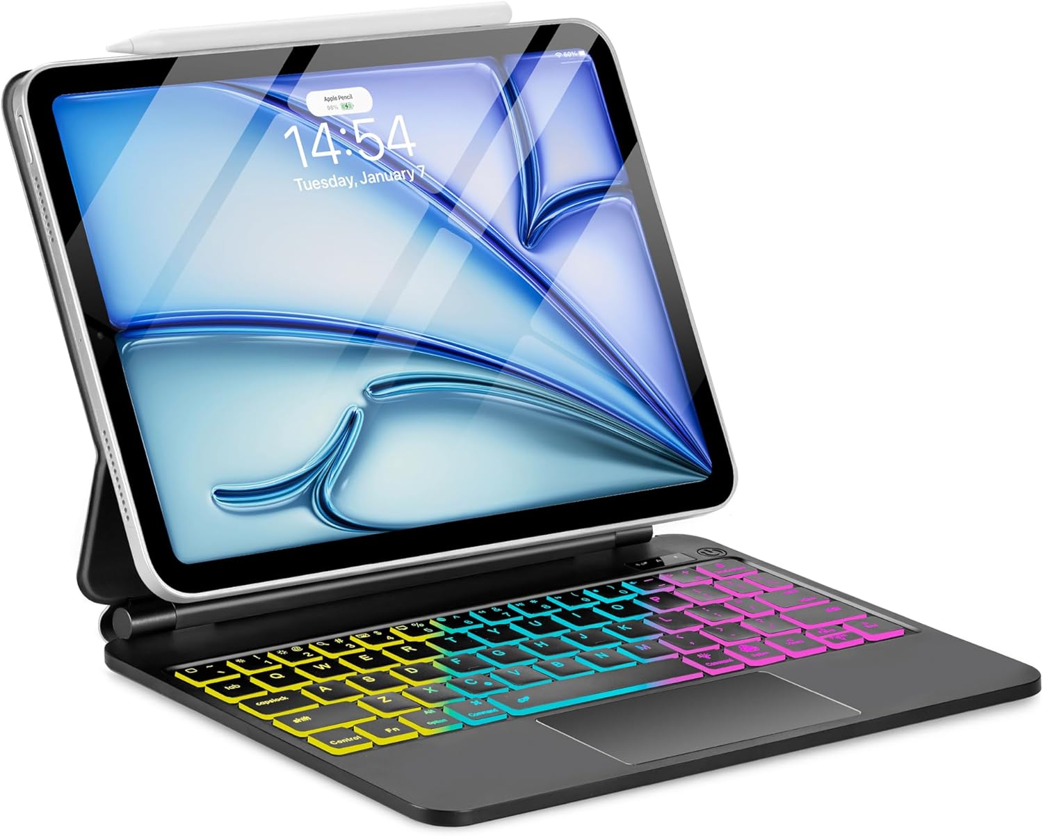 Magic for iPad Air 11-inch M3 M2 Case with Keyboard Air 10.9" 5th 4th/Pro 11 4th 3rd 2nd 1st Gen, Trackpad Floating Rainbow Backlit TouchPad Keypad with Cantilever Magnetic Cover Black