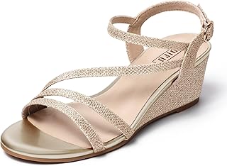 Women's Wedge Heel Sandal Dress Low Strappy 2 Inch Open Toe Wedding Bridal Shoes for Woman Ladies Evening Formal