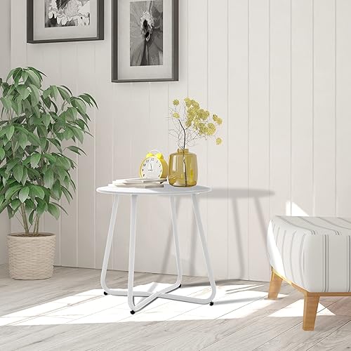 Vista 41 de Mesa auxiliar pequeña para exteriores, impermeable, redonda de acero de metal, resistente a la intemperie, portátil, para exteriores e interiores