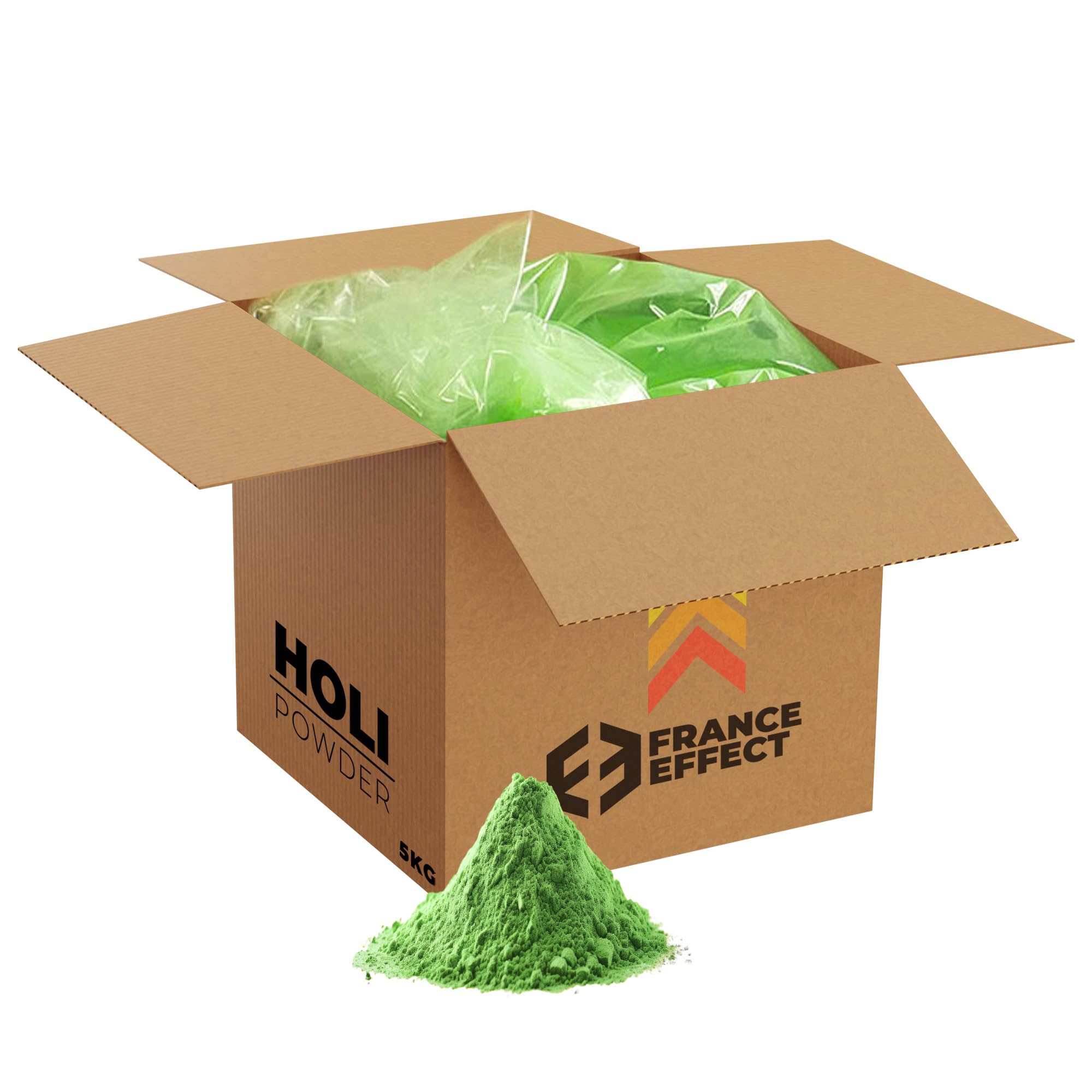 Poudre Holi - 5 Kg de poudre Holi Colorée - Format Maxi Économique - 100% Naturelle, Non Toxique - France Effect (Vert)