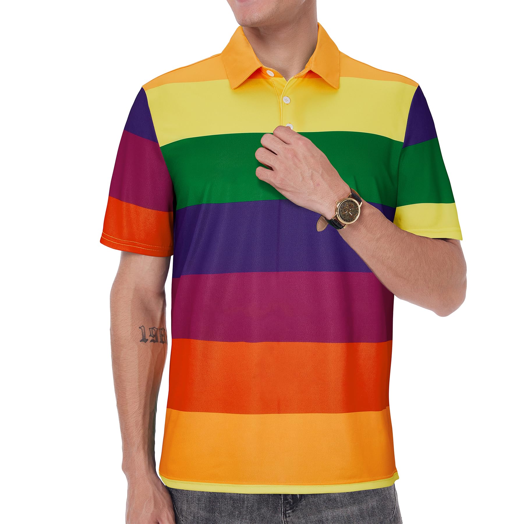 Zando Striped Pride Shirt Men Rainbow Polo Shirts for Men Funny LGBT Shirt Regular Fit Short Sleeve Rugby Shirts Casual Golf Shirt for Pride Month Holiday Party Rainbow Stripes Shirt X-Large