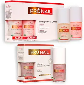 Kit Blindagem de Unhas Pró Nail Miss Colors – Fase 1 e Fase 2 + Fase 3 Gel Coat Nude | Fortalecedor com Fibras de Nylon com Pró-Vitamina B5 e Nivelador | Acabamento Natural e Duradouro – 3 Frascos de 9ml