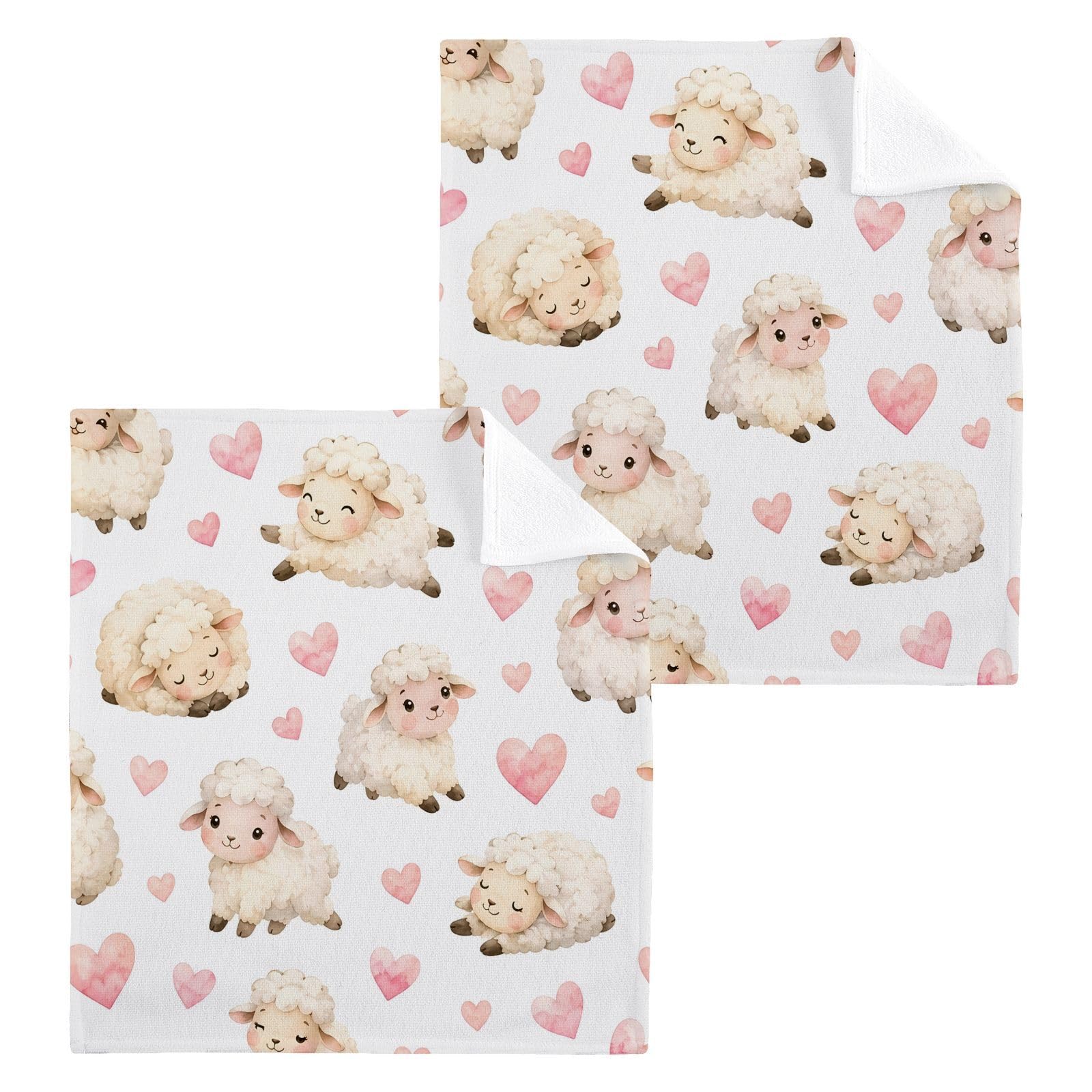 BOESI Cute Sheep 12x12in Cotton Washcloth,Soft Absorbent Face Towel