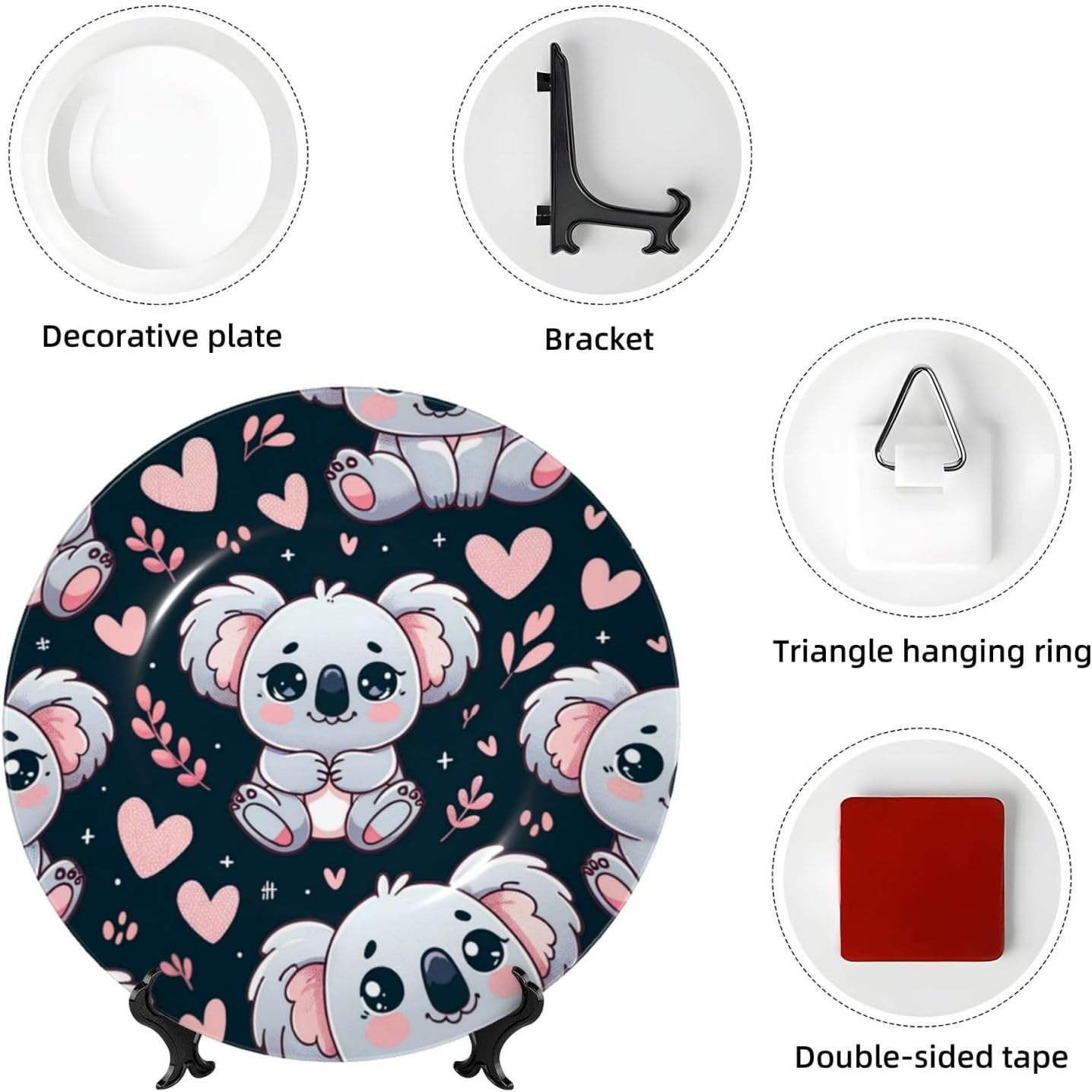Cute-Koala-Bear-Love 10 Inch Decorative Plate With Stand, Elegant Display Wall Plate For Home Decor