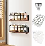 Wooden Lid Magnetic Spice Rack with 24 Jars, 216 Labels, 1 Steel Funnel for Refrigerator,Microwave Oven - Full Set of Spice Organizer