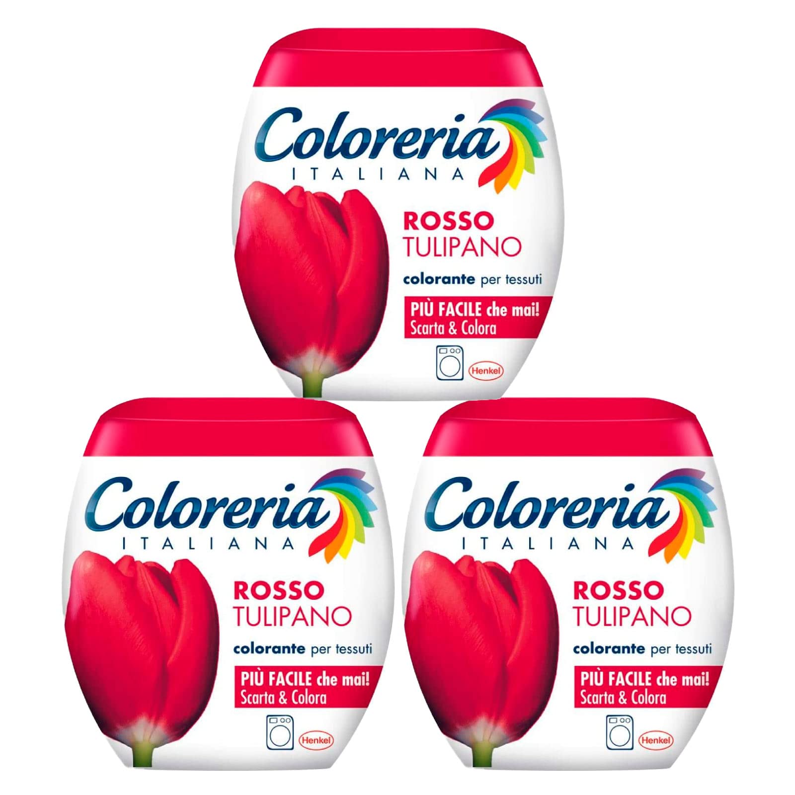 3x Coloreria Italiana Colorante per Tessuti per Lavatrice Colore Rosso Tulipano Ravviva o Cambia il Colore dei Capi - 3 Confezioni Monodose