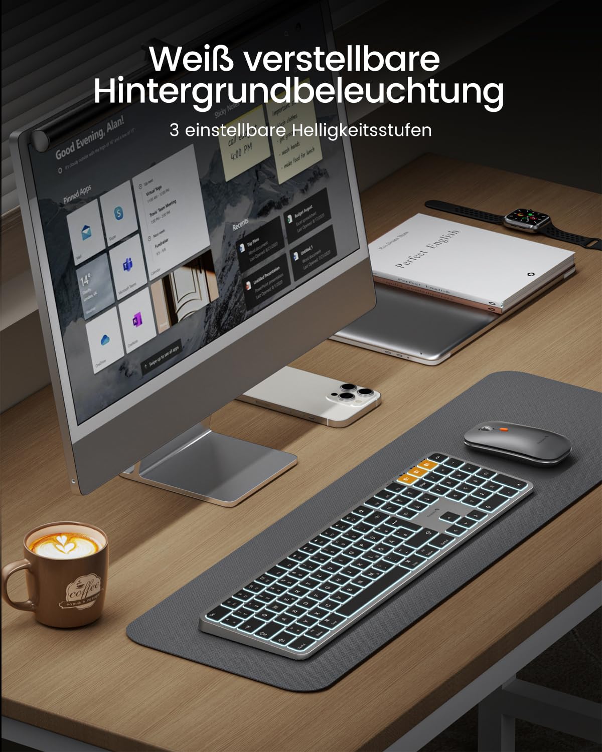 ProtoArc Klawiatura i mysz Bluetooth do Mac, KM100-A Multi-Device Wireless Keyboard Mouse, pełny rozmiar, ponowne ładowanie do MacBook Pro/Air, iPhone, iPad, biała