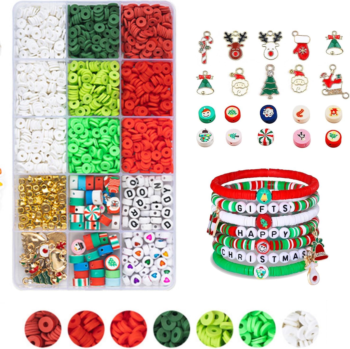 2110Pcs Christmas Beads,Christmas Bracelet Making Kit for Girls,Christmas Bracelet Beads Kit with Xmas Ornament for Jewelry Making DIY,Christmas Crystal Beads for Bracelets Gift Garland Decor Crafts