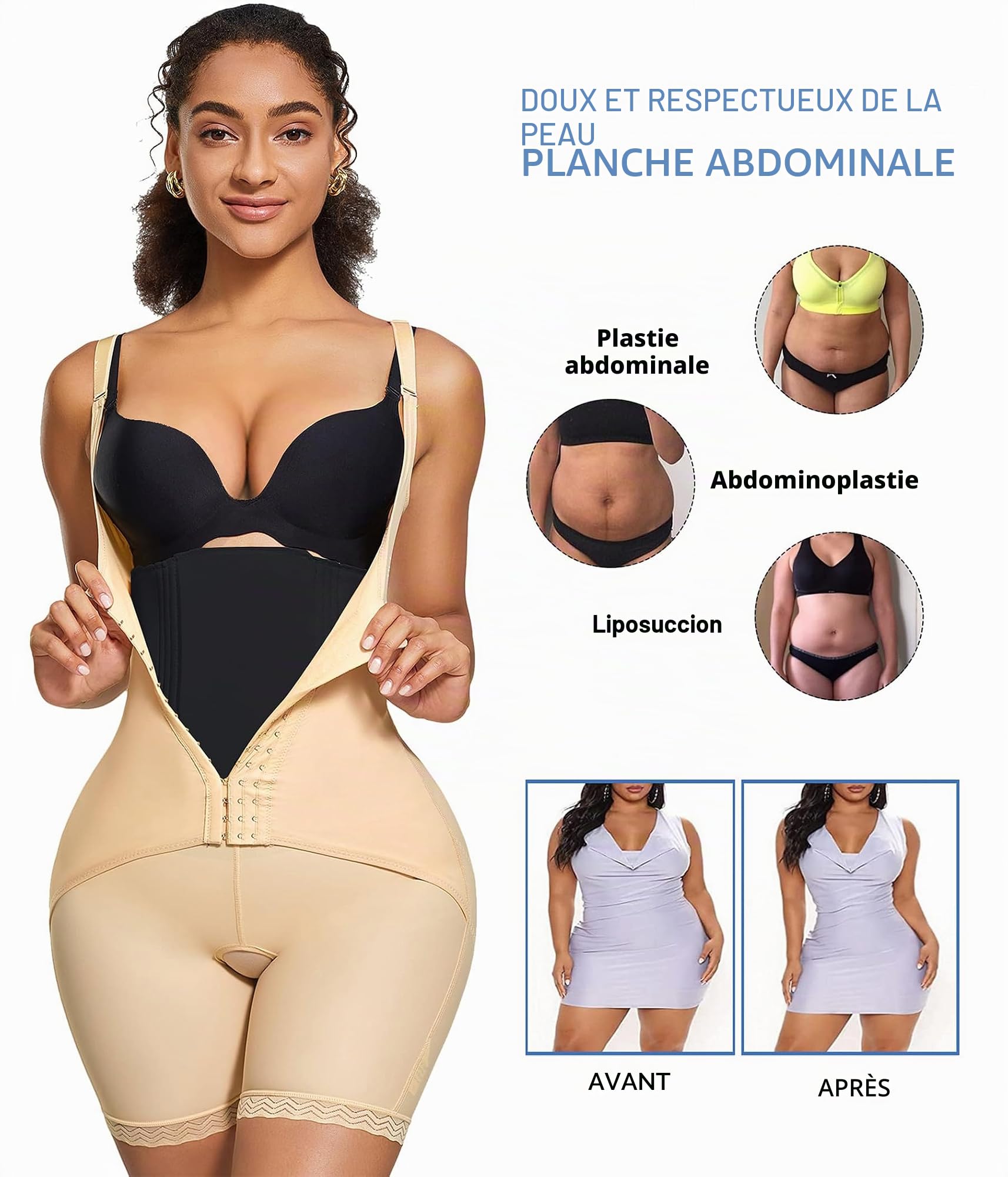 Bafully Planche de compression abdominale aplatissant le ventre AB Board lombaire post-chirurgie lipo dos planche mousse récupération post-partum, Noir , taille unique