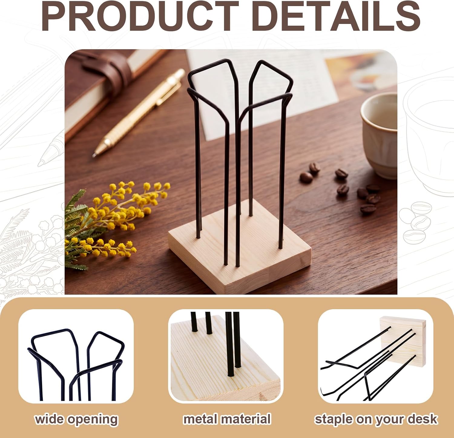 Landhoow Sticky Note Holder for Classroom, 12 Inch Tall Wood and Metal Note Dispenser Hold up to 24 Pad Capacity, Back to School Large Memo Pad Storage for Office, Dorm, Desktop Organizer