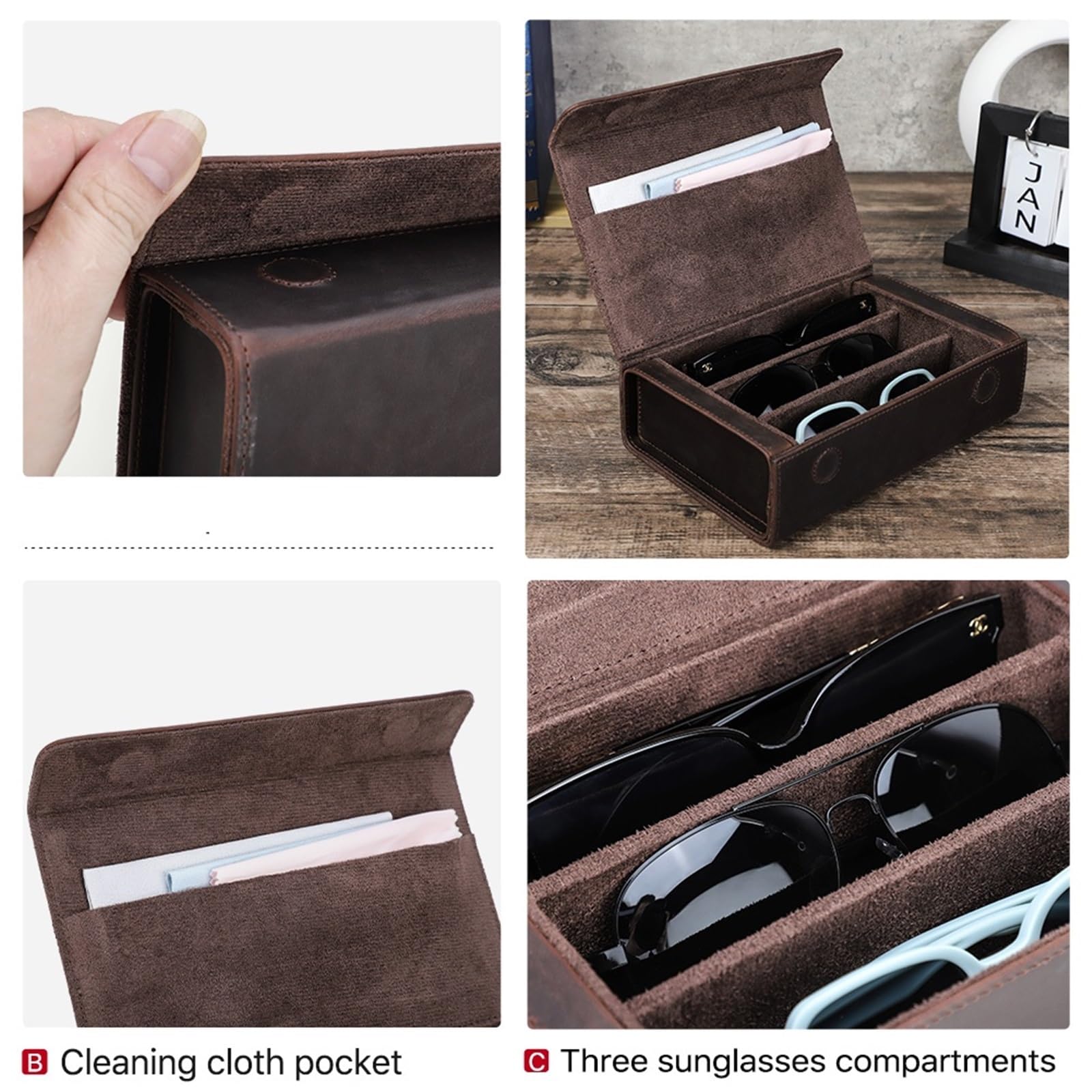 Leder 2/3/4 Slots Sonnenbrille Fall Frauen Männer Brillen Organizer Box Schutzbrille FüR Brillen