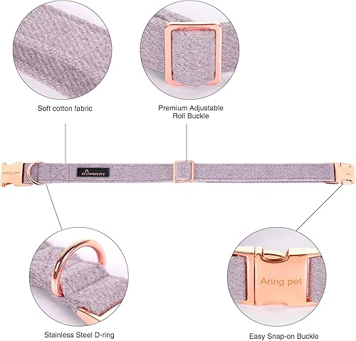 Miniatura 2 de ARING PET Collar de perro para niña, collar de algodón lavanda con correa, collar ajustable para perro y correa con hebilla de metal para perros
