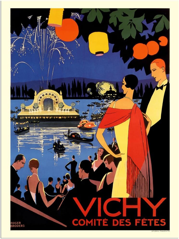 RetroArt Vichy France, Art Deco Travel Poster. Artist:Roger Broders 1920s (30x40cm Art Print)