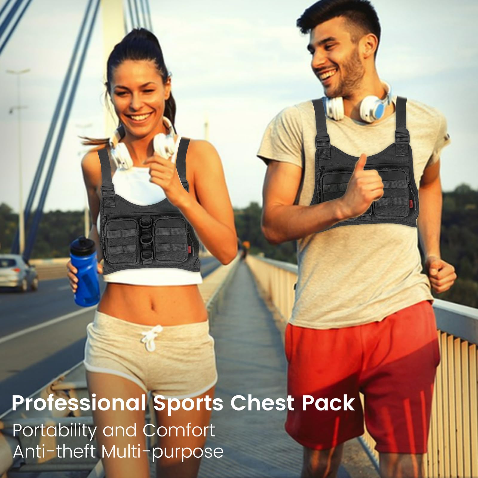 GraceTune Sports Chest Bag Tactical Inspired Utility Chest Pack Adjustable EDC Chest Vest for Running, Hiking, Workouts, Cycling